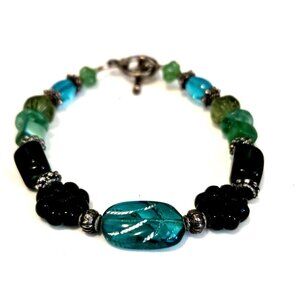 Vintage Handblown Green Glass Beaded Bracelet